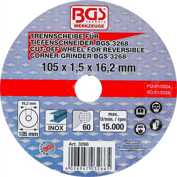 Trennscheibe für BGS Tiefenschneider | Ø 105 x 1,5 x 16,2 mm