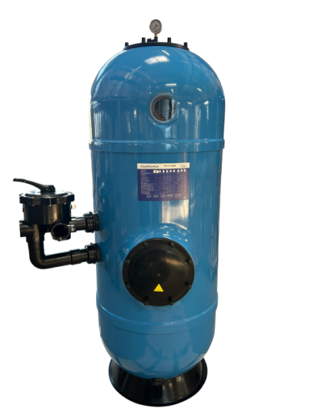 OKU GFK Filterbehälter Atlantica Plus Ø 900 mm mit seitlichen Düsenplatten komplett mit 6-Wege-Side-Mount-Ventil 2" IG