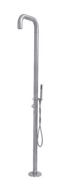OKU Gartendusche Edelstahl V4A Gebogen mit Kopfbrause und Handbrause Manuelle Steuerung für kaltes und warmes Wasser