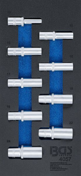 Werkstattwageneinlage 1/3: Steckschlüssel-Einsätze Sechskant | 12,5 mm (1/2") | 10-24 mm | tief | 9-tlg.
