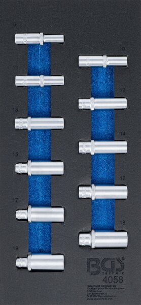 Werkstattwageneinlage 1/3: Steckschlüssel-Einsätze Sechskant | 10 mm (3/8") | 8 - 19 mm | tief | 11-tlg.