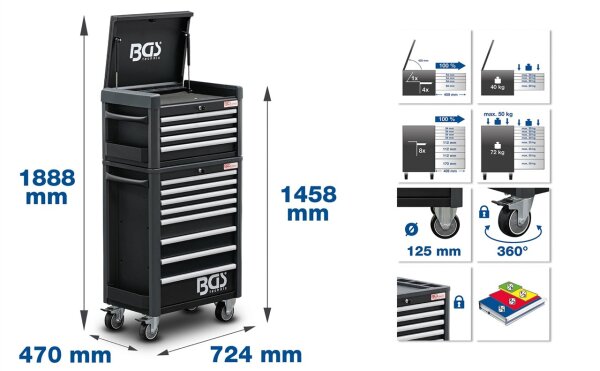 Werkstattwagen Profi Standard Maxi | 12 Schubladen | mit 263 Werkzeugen
