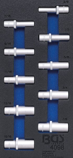 Werkstattwageneinlage 1/3: Steckschlüssel-Einsätze Sechskant | 12,5 mm (1/2") | in Zollgrößen | tief | 10-tlg.