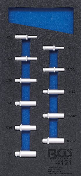 Werkstattwageneinlage 1/3: Steckschlüssel-Einsätze Sechskant | 6,3 mm (1/4") | in Zollgrößen | tief | 11-tlg.