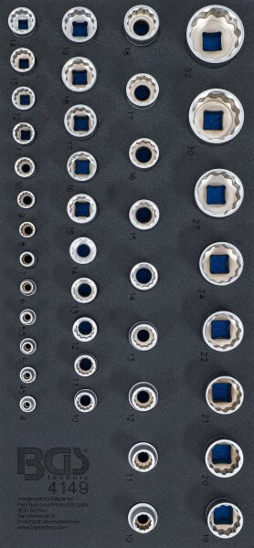 Werkstattwageneinlage 1/3: Steckschlüssel-Einsätze Zwölfkant | 6,3 mm (1/4"), 10 mm (3/8"), 12,5 mm (1/2") | 40-tlg.