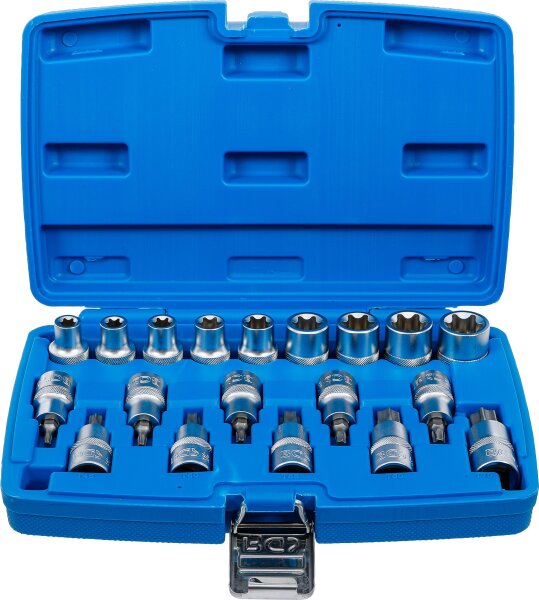 Bit-Einsatz-/Steckschlüssel-Einsatz-Satz | Antrieb Innenvierkant 12,5 mm (1/2") | E-Profil / T-Profil (für Torx) | 19-tlg.