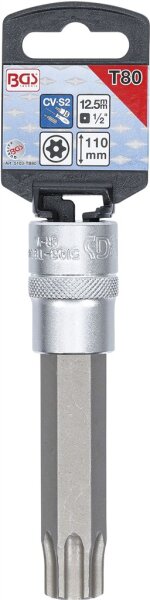 Bit-Einsatz | Länge 110 mm | Antrieb Innenvierkant 12,5 mm (1/2") | T-Profil (für Torx) mit Bohrung T80