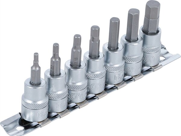 Bit-Einsatz-Satz | Antrieb Innenvierkant 10 mm (3/8") | Innensechskant 1/8" - 3/8" | Zollgrößen | 7-tlg.