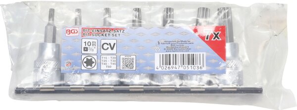 Bit-Einsatz-Satz | Antrieb Innenvierkant 10 mm (3/8") | T-Profil (für Torx) T15 - T50 | 7-tlg.