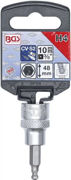 Bit-Einsatz | Antrieb Innenvierkant 10 mm (3/8") | Innensechskant mit Kugelkopf 4 mm