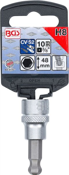 Bit-Einsatz | Antrieb Innenvierkant 10 mm (3/8") | Innensechskant mit Kugelkopf 8 mm