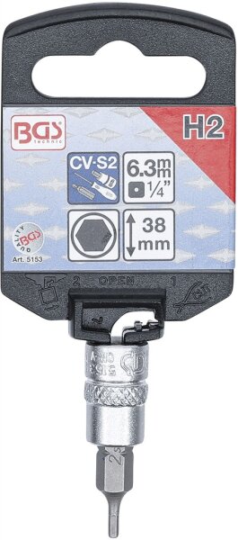Bit-Einsatz | Antrieb Innenvierkant 6,3 mm (1/4") | Innensechskant 2 mm