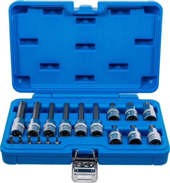 Bit-Einsatz-Satz | Antrieb Innenvierkant 6,3 mm (1/4") / 12,5 mm (1/2") | T-Profil (für Torx) | 18-tlg.