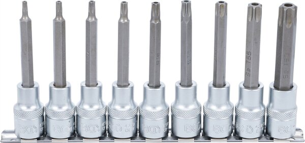 Bit-Einsatz-Satz | Antrieb Innenvierkant 12,5 mm (1/2") | T-Profil (für Torx) mit Bohrung | 9-tlg.
