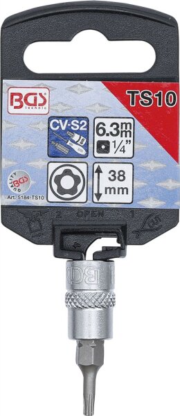 Bit-Einsatz | Antrieb Innenvierkant 6,3 mm (1/4") | TS-Profil (für Torx Plus) mit Bohrung TS10