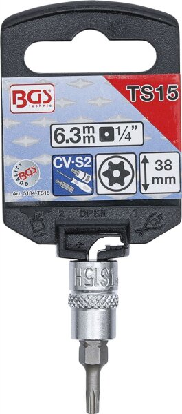 Bit-Einsatz | Antrieb Innenvierkant 6,3 mm (1/4") | TS-Profil (für Torx Plus) mit Bohrung TS15