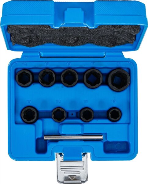 Spiral-Profil-Steckschlüssel-Satz / Schraubenausdreher | Antrieb Innenvierkant 10 mm (3/8") | SW 10 - 19 mm | 10-tlg.