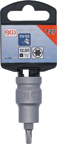 Kraft-Bit-Einsatz | Länge 55 mm | Antrieb Innenvierkant 12,5 mm (1/2") | T-Profil (für Torx) T27