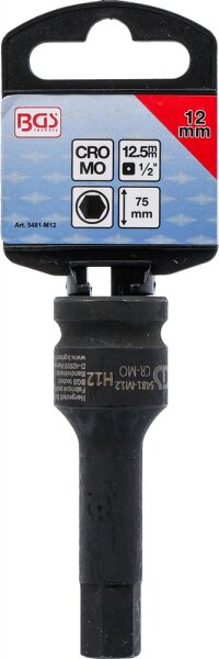 Kraft-Bit-Einsatz | Länge 75 mm | Antrieb Innenvierkant 12,5 mm (1/2") | Innensechskant 12 mm