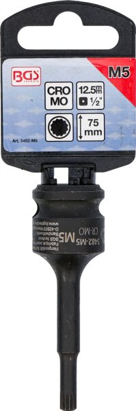 Kraft-Bit-Einsatz | Länge 75 mm | Antrieb Innenvierkant 12,5 mm (1/2") | Innenvielzahn (für XZN) M5