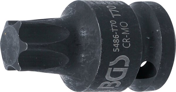 Kraft-Bit-Einsatz | Länge 42 mm | Antrieb Innenvierkant 12,5 mm (1/2") | T-Profil (für Torx) T70