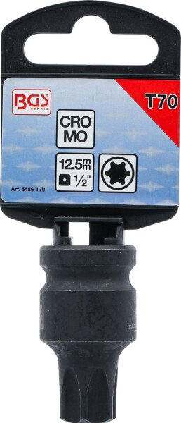 Kraft-Bit-Einsatz | Länge 42 mm | Antrieb Innenvierkant 12,5 mm (1/2") | T-Profil (für Torx) T70