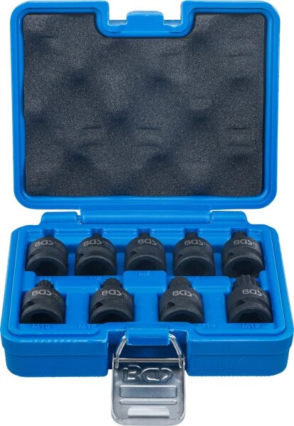 Kraft-Bit-Einsatz-Satz | Antrieb Innenvierkant 12,5 mm (1/2") | Innenvielzahn (für XZN) M4 - M16 | 9-tlg.