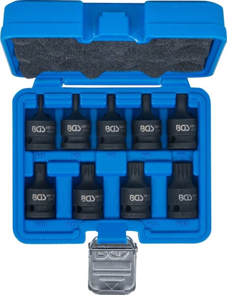Kraft-Bit-Einsatz-Satz | Antrieb Innenvierkant 12,5 mm (1/2") | Innenvielzahn (für XZN) M4 - M16 | 9-tlg.