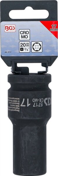Kraft-Steckschlüssel-Einsatz Sechskant, tief | Antrieb Innenvierkant 20 mm (3/4") | SW 17 mm