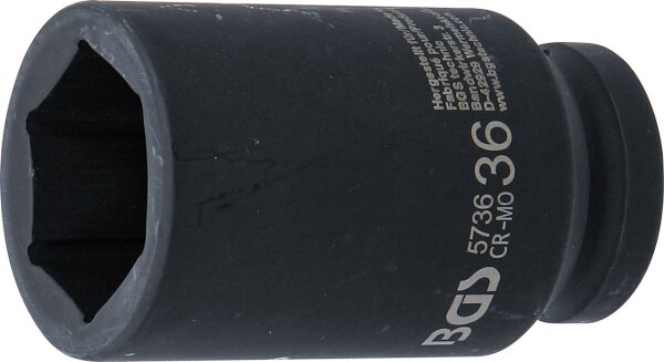 Kraft-Steckschlüssel-Einsatz Sechskant, tief | Antrieb Innenvierkant 20 mm (3/4") | SW 36 mm