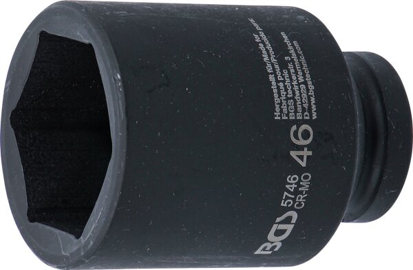 Kraft-Steckschlüssel-Einsatz Sechskant, tief | Antrieb Innenvierkant 20 mm (3/4") | SW 46 mm