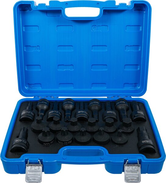 Kraft-Bit-Einsatz-Satz | Antrieb Innenvierkant 20 mm (3/4") | Innensechskant, T-Profil (für Torx) | 22-tlg.