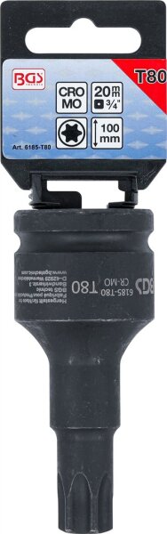 Kraft-Bit-Einsatz | Länge 100 mm | Antrieb Innenvierkant 20 mm (3/4") | T-Profil (für Torx) T80