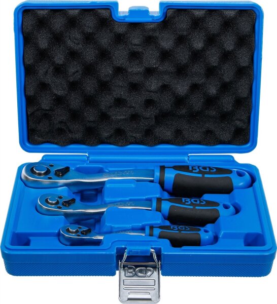 Umschaltknarren-Satz | feinverzahnt | Abtrieb Außenvierkant 6,3 mm (1/4") - 10 mm (3/8") - 12,5 mm (1/2") | 3-tlg.