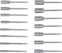 Steckschlüssel-Einsatz-Satz, Sechskant | extra lang | Antrieb Außensechskant 6,3 mm (1/4") | für Bohrmaschinen | SW 5,5 - 19 mm | 15-tlg.