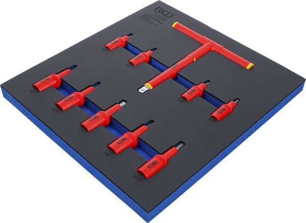 Werkstattwageneinlage 2/3: VDE-Bit-Einsatz-Satz | Antrieb Innenvierkant 10 mm (3/8") / 12,5 mm (1/2") | Innensechskant 4 - 10 mm | 10-tlg.