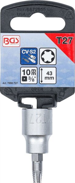 Schraubenausdreher-Bit-Einsatz | Antrieb Innenvierkant 10 mm (3/8") | für defektes T-Profil (für Torx) T27