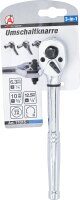 Umschaltknarre | Vollstahl | feinverzahnt | 3-in-1 | Abtrieb Außenvierkant 6,3 mm (1/4") / 10 mm (3/8") / 12,5 mm (1/2")