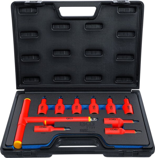 VDE-Bit-Einsatz-Satz | Antrieb Innenvierkant 12,5 mm (1/2") | T-Profil (für Torx) T20 - T55 | 10-tlg.