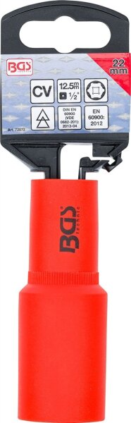 VDE-Steckschlüssel-Einsatz Sechskant | Antrieb Innenvierkant 12,5 mm (1/2") | SW 22 mm