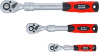 Umschaltknarren-Satz | ausziehbar | Abtrieb Außenvierkant 6,3 mm (1/4") - 10 mm (3/8") - 12,5 mm (1/2") | 3-tlg.