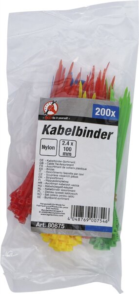 Kabelbinder-Sortiment | farbig | 2,4 x 100 mm | 200-tlg.