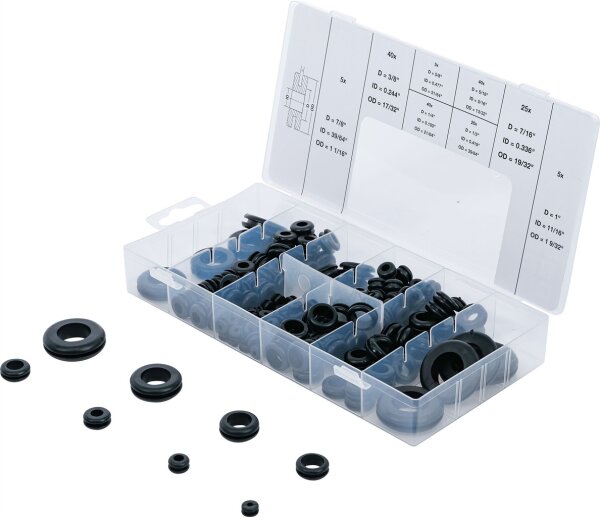 Gummi-Durchgangstüllen-Sortiment | Zoll | 180-tlg.