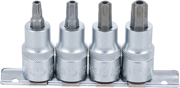 Bit-Einsatz-Satz | Antrieb Innenvierkant 12,5 mm (1/2") | T-Profil (für Torx) mit Bohrung T40 - T55 | 4-tlg.