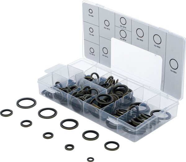 Dichtring-Sortiment | Metall | mit Gummi-Dichtwulst | 150-tlg.