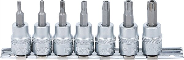 Bit-Einsatz-Satz | Antrieb Innenvierkant 10 mm (3/8") | T-Profil (für Torx) mit Bohrung T15 - T50 | 7-tlg.