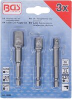 Adapter-Satz für Bohrmaschinen | Außensechskant Antrieb 6,3 mm (1/4") | Abtrieb Außenvierkant 6,3 mm (1/4"), 10 mm (3/8"), 12,5 mm (1/2") | 3-tlg.