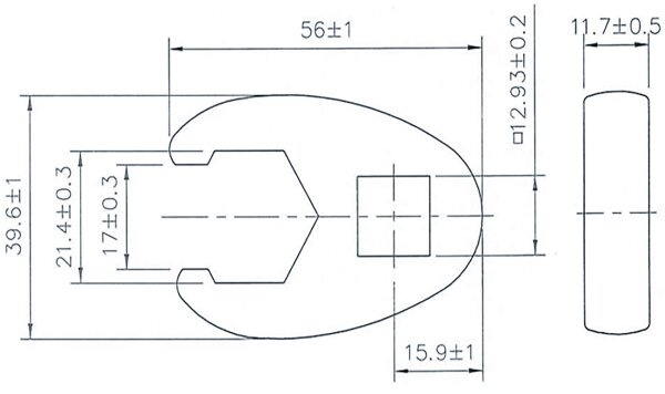 Hahnenfußschlüssel | Antrieb Innenvierkant 12,5 mm (1/2") | SW 21 mm