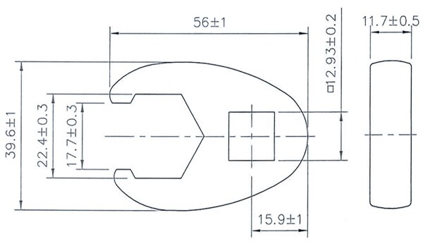 Hahnenfußschlüssel | Antrieb Innenvierkant 12,5 mm (1/2") | SW 22 mm