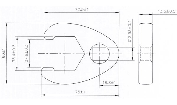 Hahnenfußschlüssel | Antrieb Innenvierkant 12,5 mm (1/2") | SW 33 mm